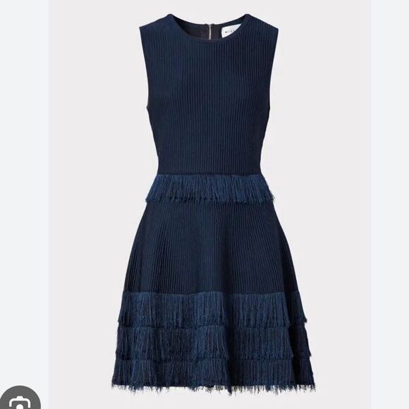 425.00 NWT MILLY CUT FRINGE DRESS BLUE SMALL - Picture 2 of 6